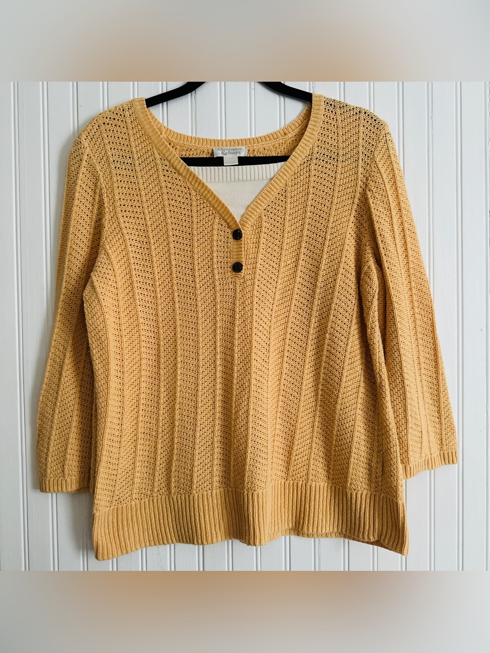 🔥Christopher & Banks Mustard Yellow Knit Scoop Neck Sweater🌻